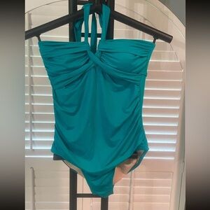 Beautiful teal Merona halter one piece swimsuit size large.
